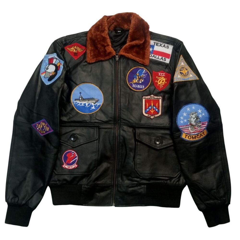 Top Gun brown real sheep Leather Jacket – Size S – Classic Aviator Style